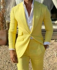 Men's Suit Yellow 2 Piece Peak Lapel Slim Fit Tuxedos Wedding Groom Prom Party
