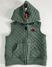 Carter's Baby Vest Hoodie Size 9m Kids Dinosaur Quilted Green Zip Up Pockets