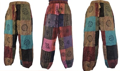 S-5XL Patchwork Baumwollhose Hippie Boho Yogahose weit Festival Freizeit HT35