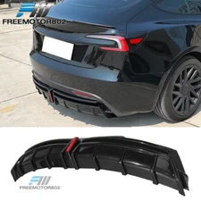 Fits 24-25 Tesla Model 3 Highland Rear Bumper Lip Diffuser W/LED Gloss Black PP