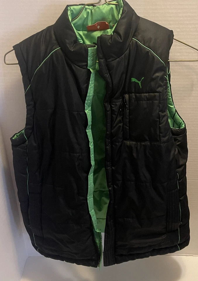 Puma Boys Puff Vest Size Boys Lg Black And Neon Green Reversible - Image 4 of 4