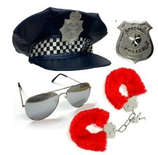 4PC Police Set Fancy Dress Costume Halloween Party Officer Unisex Handcuffs