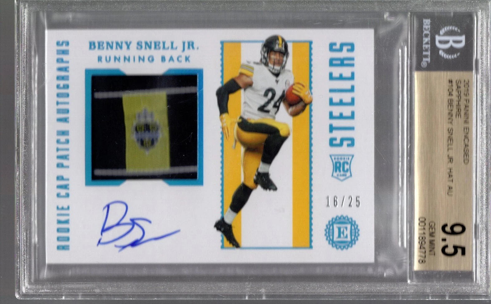 Benny Snell Jr. Panini Encased Substantial Rookie Swatches #SRS4 Sapphire