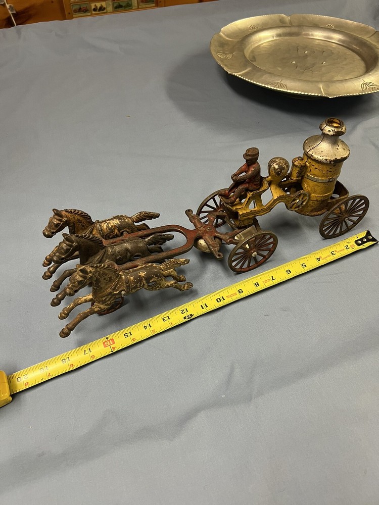 Antique 1900s Large Hubley 3-Horse Drawn Wagon Fire Pumper Steam Engine