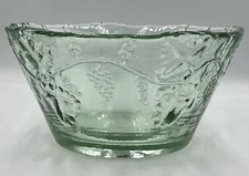Bowl with Raised Grapes and Leaves Green Glass  Design - 6" wide x 3" tall