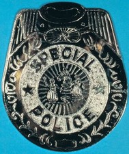 Police Badge Lg Over Sized Silver Plastic "Special Police" Comic Clown/ Cop Pin