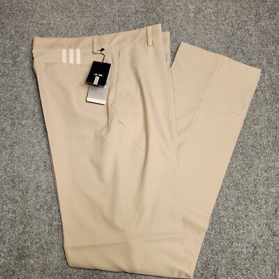 Adidas Climalite Pants Mens 32x38 Khaki 3 Stripe Lightweight Performance Stretch