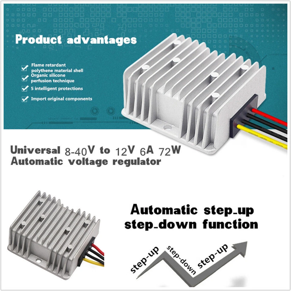 Voltage Stabilizer DC Converter 8-40V To 12V 6A 72W Car Power Supply-Regulator - Image 2 of 4