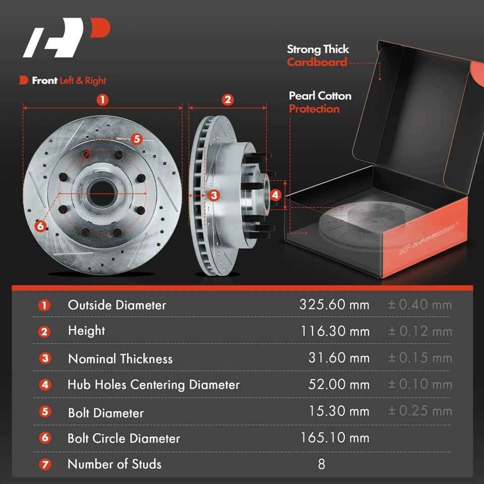 6 rotores de freno perforados y pastillas de freno delanteras de cerámica para Dodge Ram 1500 Van 1999 Foto 2 de 4