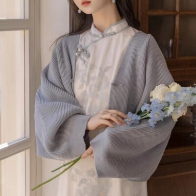 Lady Chinese Knitted Cardigan Jacket Sweater Tops Frog Button Loose Casual Basic
