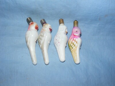 Christmas Figural Light Bulb Parrots Birds Vintage Glass Old Decoration Rare x4