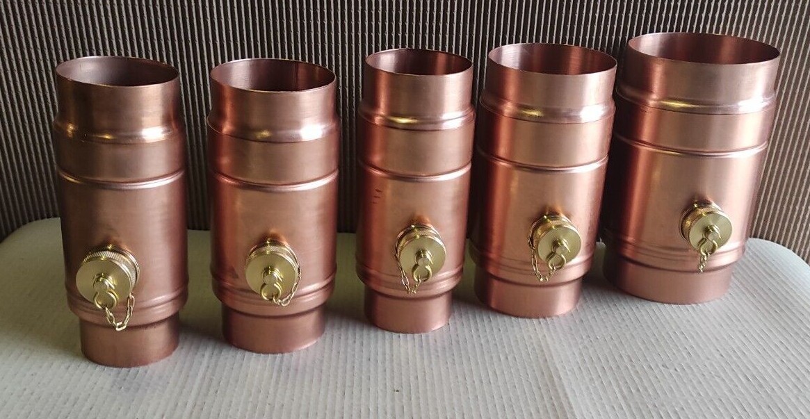 Wassersammler 'Piccolo' Aus Kupfer – Für Regentonnen, DN 120 Mm, Inkl. Schlauch & Deckel