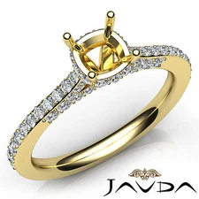 Cushion Semi Mount Pave Setting Diamond Engagement Ring 14k Yellow Gold 0.65Ctw