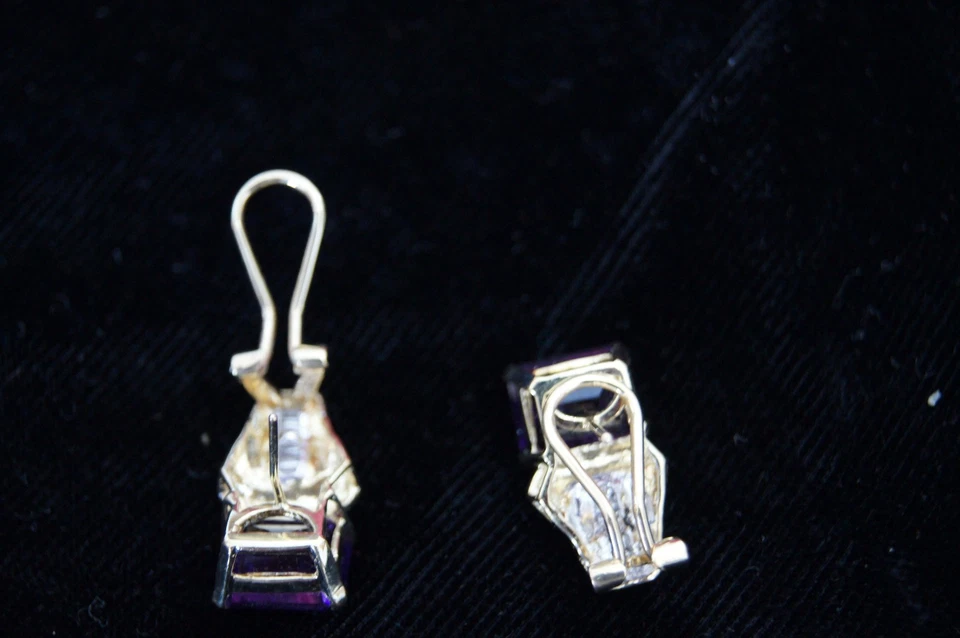 14K Gold Two Tone Earrings with Diamonds and Amethyst - Image 3 of 3
