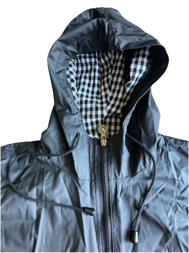 Vintage 90s Misty Harbor Gingham Lined Black Rain Coat Women’s L Hooded Jacket - Image 4 of 4