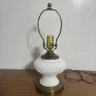 Vintage Hobnail White Milk Glass Lamp Brass Base Night Light Table Lamp No Shade