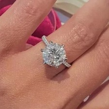 2 Carat Round Cut Moissanite 6 Prong Engagement Ring 14K White Gold Plated  Ring
