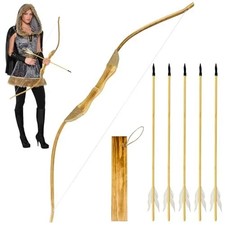 Wooden Bow and Arrow Set, 40 Inch Handmade Wooden Bow and Arrow Cosplay Costume