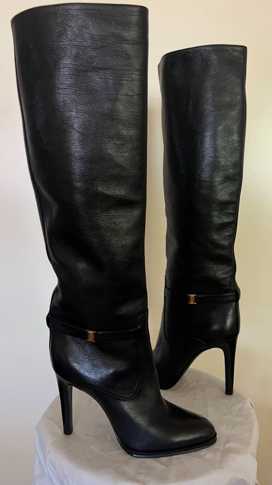 Stivali Saint Laurent YSL DIANE 100 39 pelle nera tacco alto al ginocchio $1795