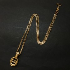 EGA Christian Dior CD Logo Rhinestone Gold Tone Pendant Necklace/6CC1437