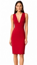 Alice + Olivia Esmira Fitted V-Neck Dress in red.  Size 8