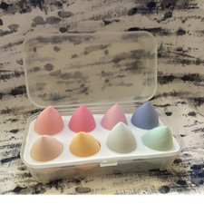 8pc Reusable Multicolor Makeup Sponge Set Teardrop  Round w/ Storage Case