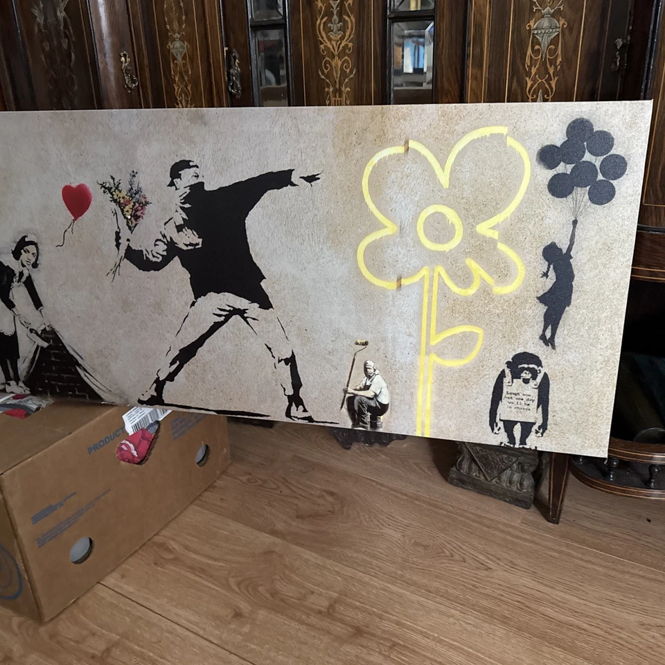 Banksy Wall Art Collage Canvas Print XL - Image 2 of 4