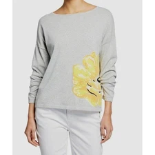 Joan Vass Neiman March XL Floral Print Long Sleeve Cotton Knit Top Sweater Light