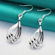 1  pair sterling silver wavy drop earrings   elegant twist charm for women - NEW