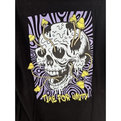Cyber Mall Goth Grunge Sz L Shirt TIME FOR UNITY Skull & Mushrooms BLEACH STAINS