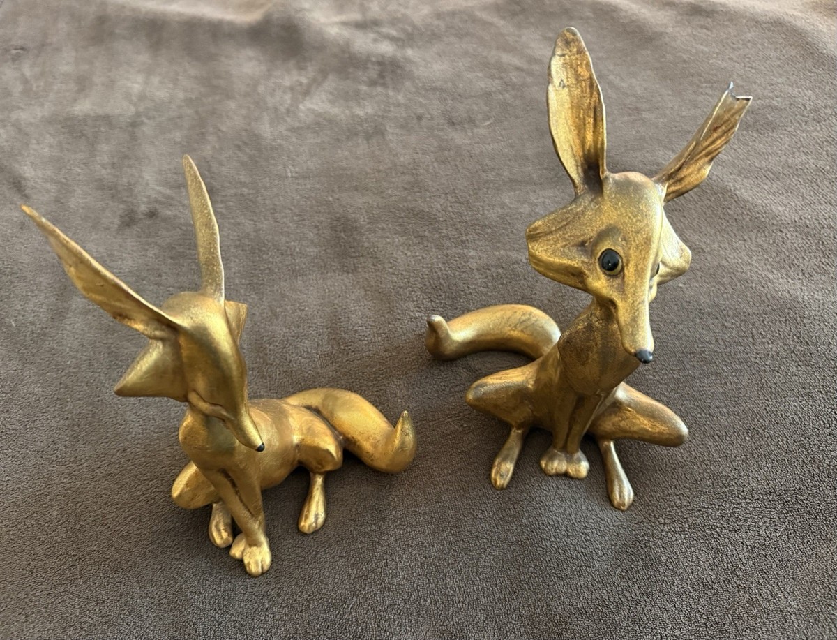ポリイ Moflin ゴールド Vintage Anthony Freeman McFarlin Pottery Fox Pair ~ Signed Gold