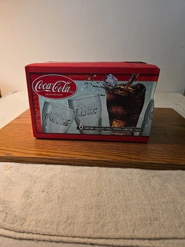 Vintage Indiana Glass Coca Cola 16 oz. Green Tint Drinking Glasses Set x6 Unused