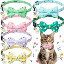 Hsei 6 Pcs Cat Collars Bulk with Bow Tie Bell Breakaway Flowers Floral Spring
