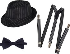 1920s Mens Costume Fedora Hat Gatsby Gangster Small  58-59cm  , Black Stripe