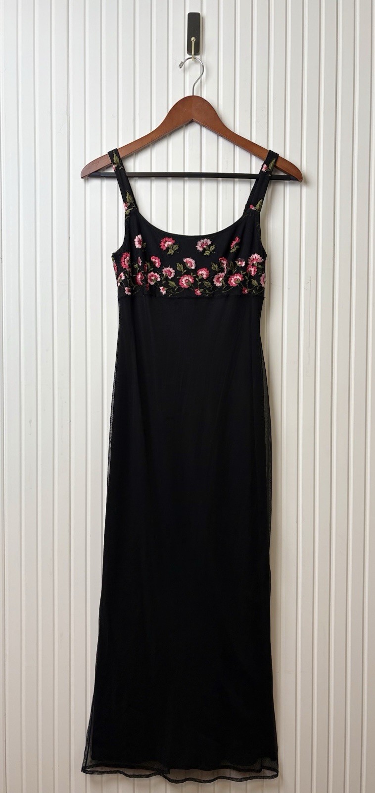 VTG Y2K Laundry by Shelli Segal Maxi Dress Embroidered Mesh Overlay Whimsigoth