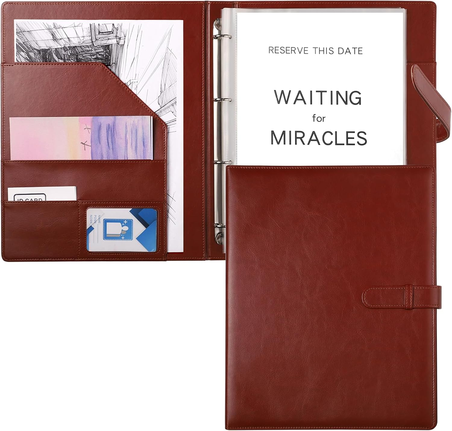 A4 Portfolio Folder with Ring Binder, Document Folder with 45 Plastic Sleeves Fa