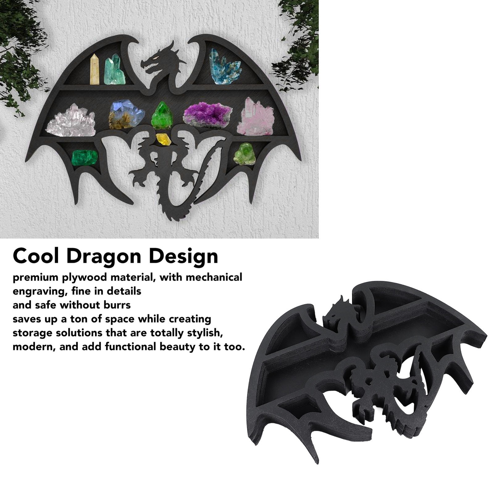 Animal Crystal Display Shelf Dragon Design Space Saving Wooden Crystal Shelf