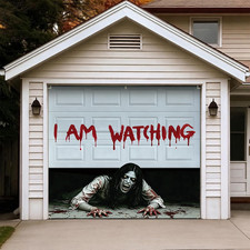 7X8 Ft Halloween Garage Door Cover Scary Crawling Female Zombie Decorations