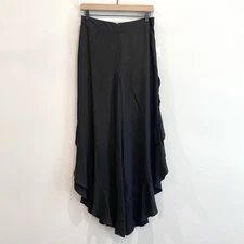 ANTHROPOLOGIE Elevenses 4 Antilles Ruffle Satin Wide Leg Pants Black