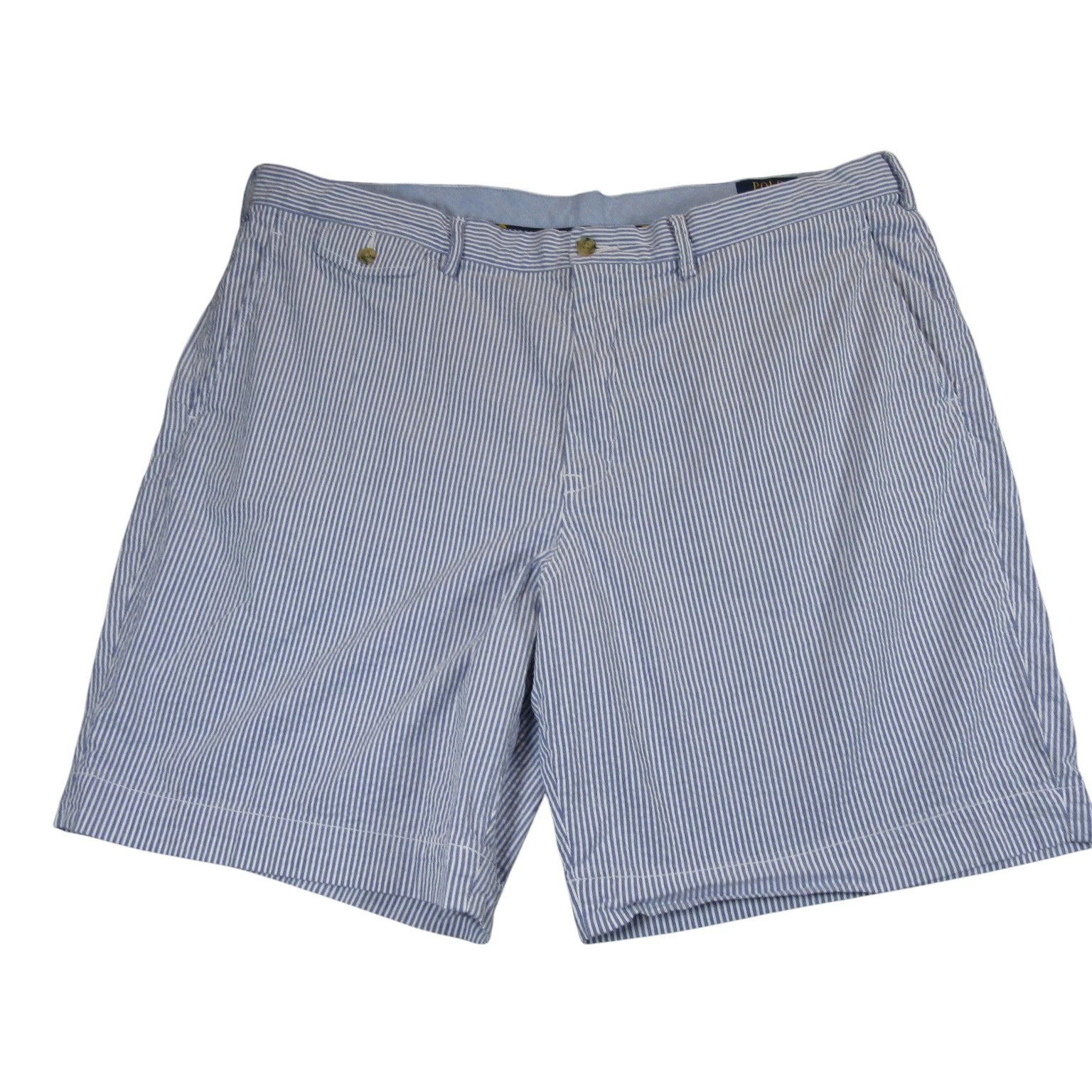 Polo Ralph Lauren Mens Chino Shorts 42 x 9 Stretch Straight Fit Seersucker Blue