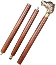 Wooden Walking Stick with Brass Horse Head Handle - Vintage Cane for Collectors