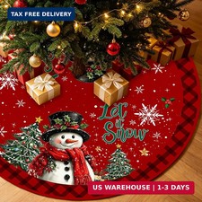 Let It Snow Snowman Christmas Tree Skirt 48 Inch Snowman Christmas Decor