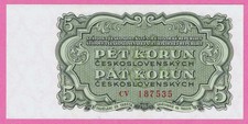 A12 - Czechoslovakia 5 Korun 1961 Crisp Uncirculated Banknote P.82 SN: CV-187535