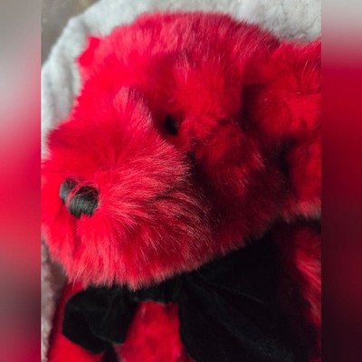 Cuddly red and black plush teddy bear by Dan Dee Red Plush Soft