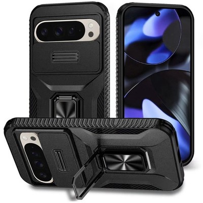 For Google Pixel 10/10 Pro Case with Metal Stand and Lens Cover + Tempered Glass