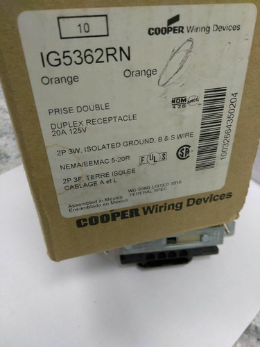 Cooper IG5362RN duplex receptacle isolated ground B &S Wire 5-20R 2P 3 W(14D1 - 第 9/11 張圖片