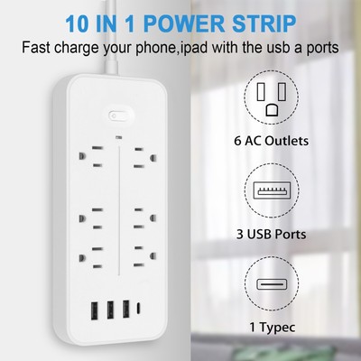 Power Board Socket 5V Fast Charging 6 Sockets 3 USB For Family Travel Dormitory