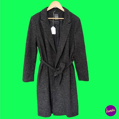 PRIMARK Women's Longline Belted Coat, Collared, Marled Grey