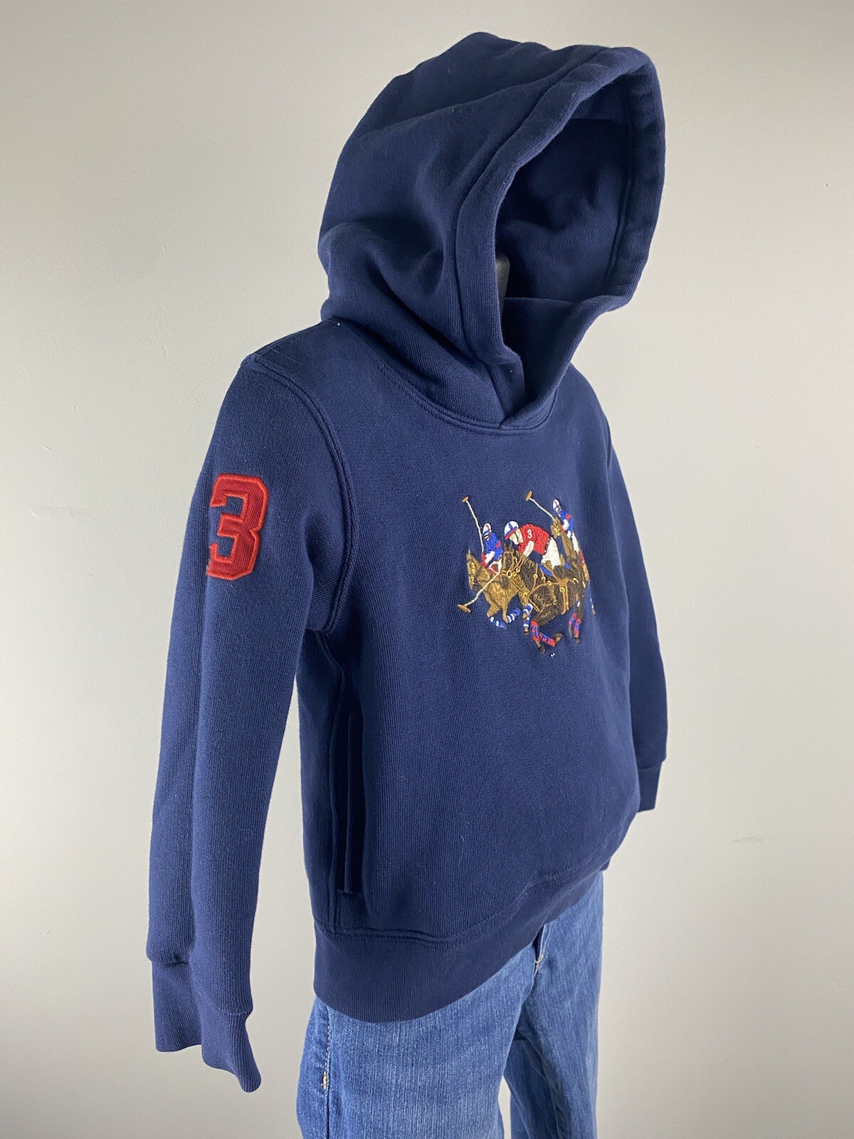 Polo Ralph Lauren felpa bambino 3T ricamata blu navy tripla pony felpa con cappuccio