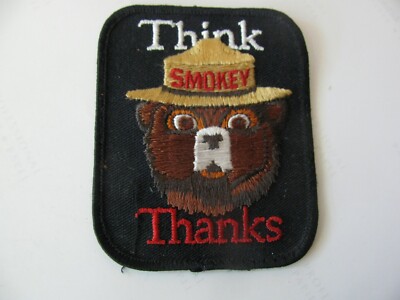 Smokey The Bear Think Thanks Fire Prevention Patch Iron On Rare 3  Free Shipping